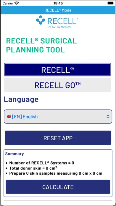 Ảnh chụp màn hình của RECELL® Surgical Planning Tool