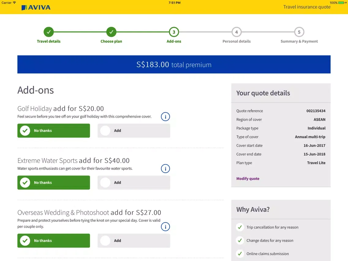 Aviva Singapore Travel iPad 應用截圖