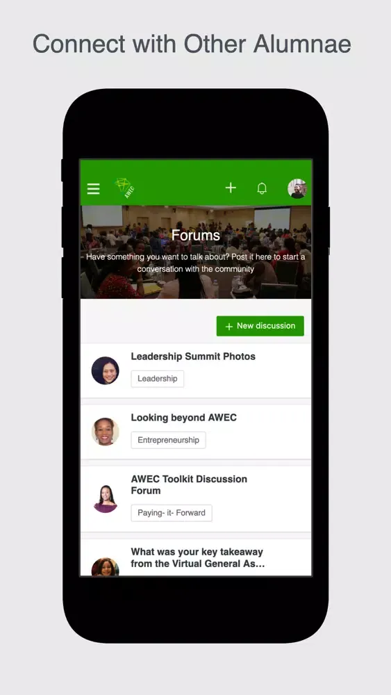 AWEC Alumnae Network Screenshots