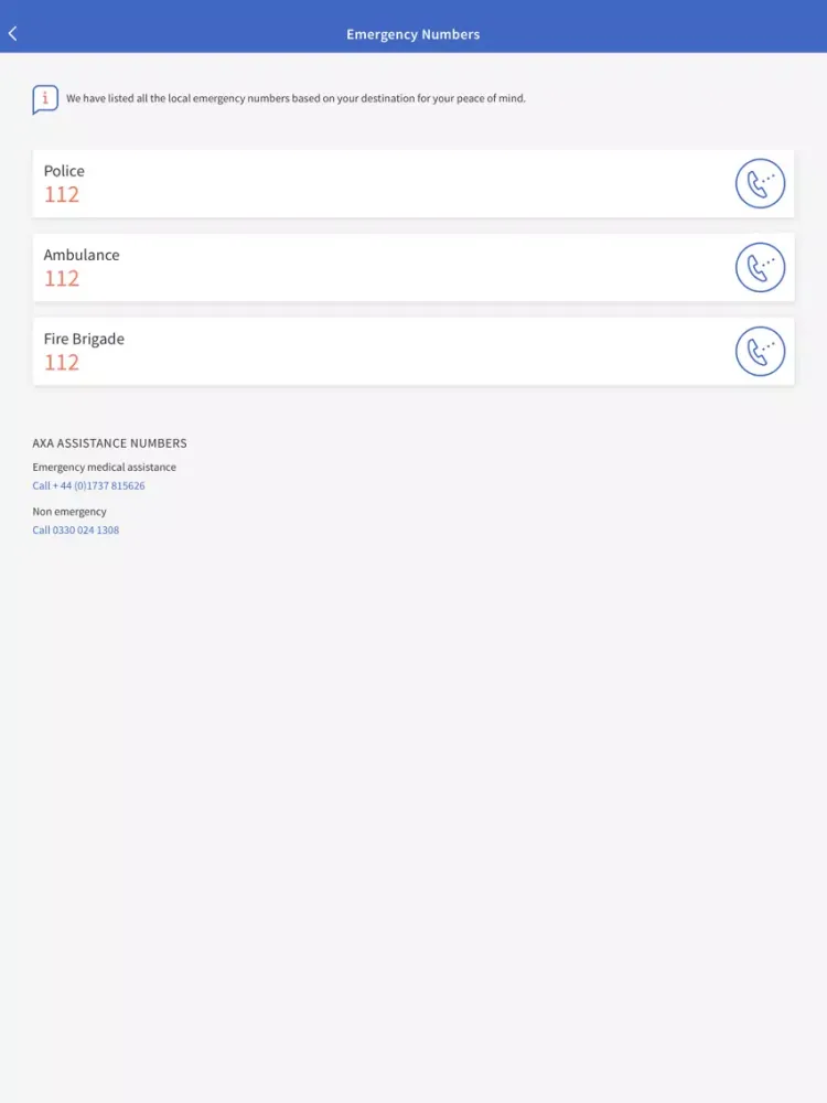ภาพหน้าจอของ AXA Travel Companion iPad 