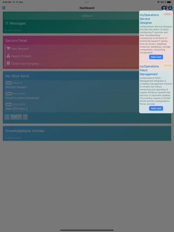 Capturas de tela do Axians myOperations App iPad 
