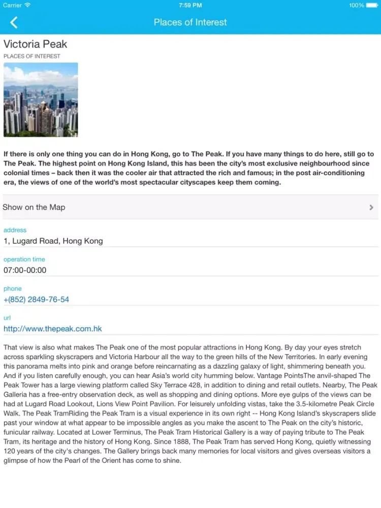 Capturas de pantalla de Hong Kong Places Guide iPad 