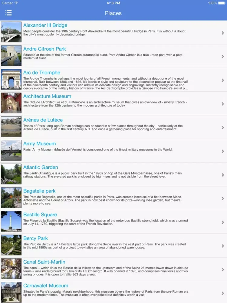 Paris Places Guide iPad  Screenshots