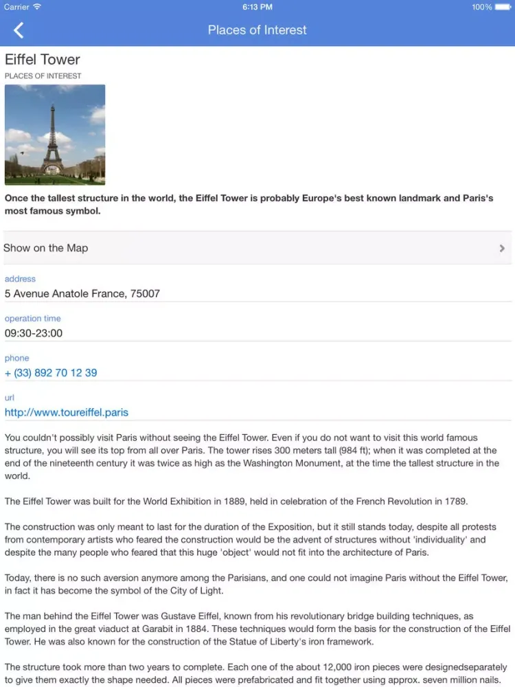 Paris Places Guide iPad  Screenshots