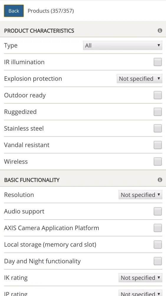 Screenshot di Product selector