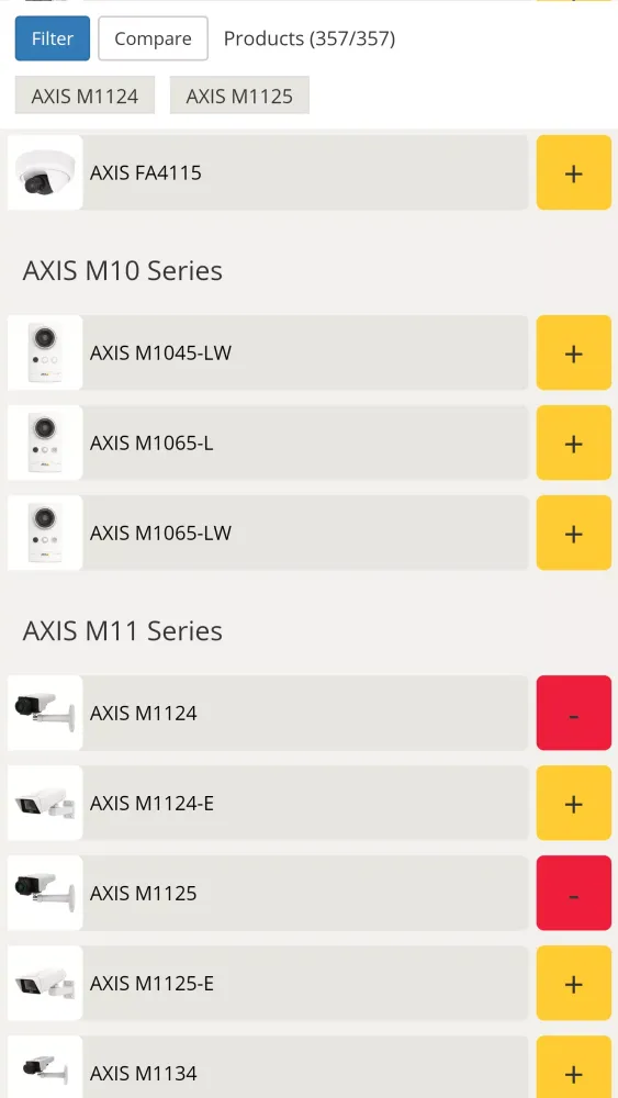 Screenshot di Product selector