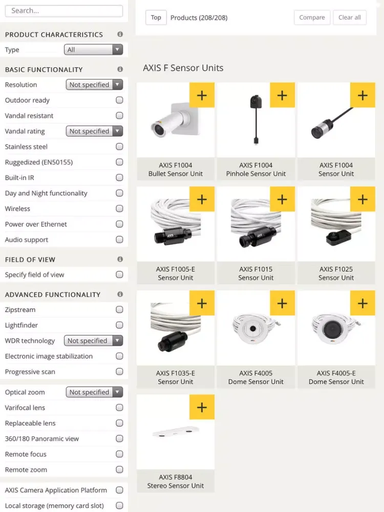 Product selector iPad  Screenshots