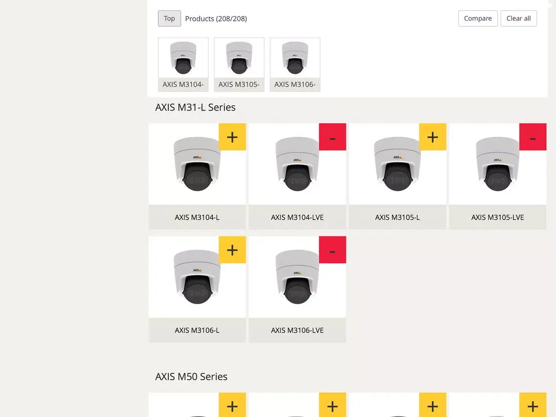 Product selector iPad  Screenshots