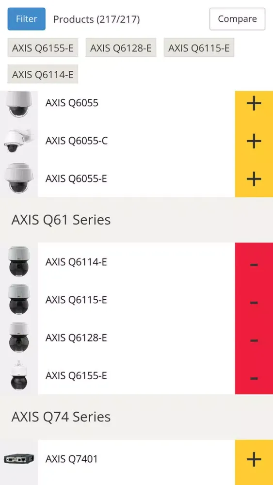 Product selector Screenshots