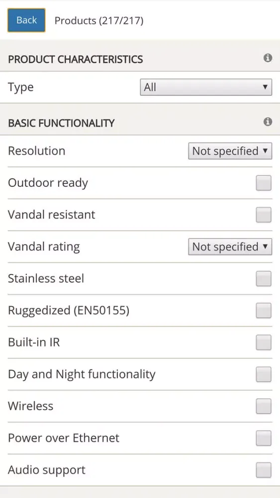 Product selector Screenshots