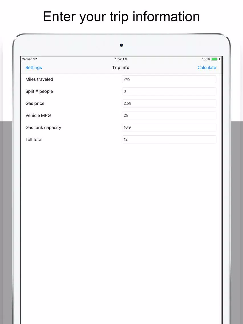 Tangkapan skrin Gas Money Split iPad 