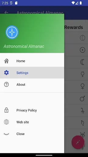 Capturas de tela do Astronomical Almanac