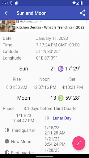 Capturas de tela do Astronomical Almanac