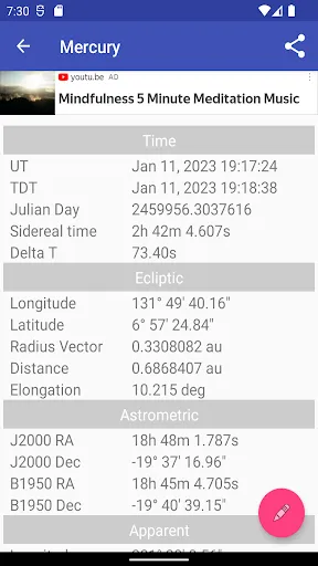 Capturas de tela do Astronomical Almanac