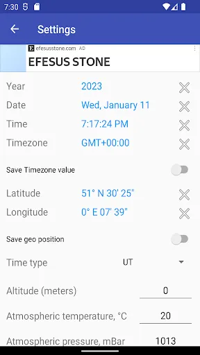 Capturas de tela do Astronomical Almanac