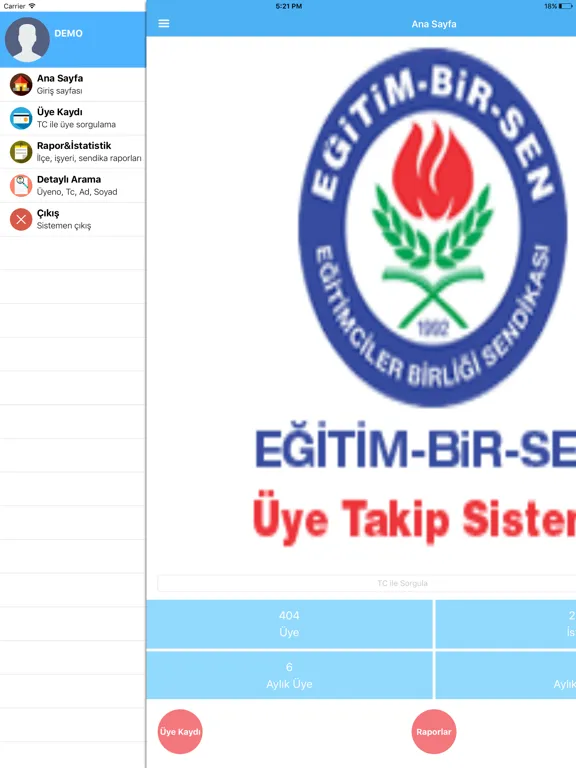 EBS Üye Takip iPad  Screenshots