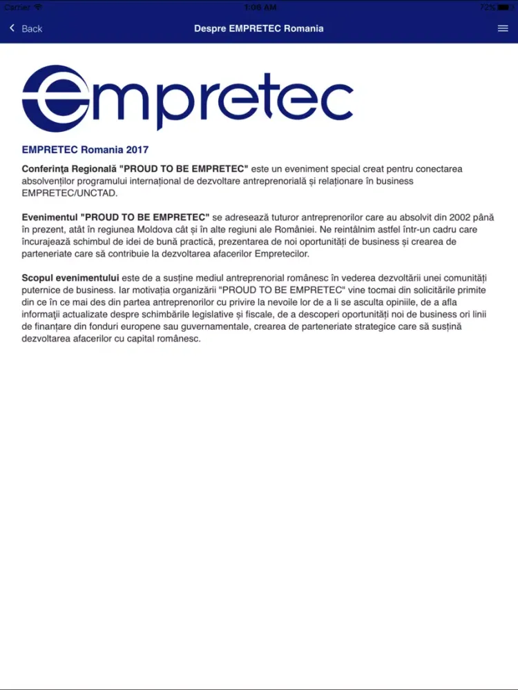 Tangkapan skrin EMPRETEC Romania iPad 