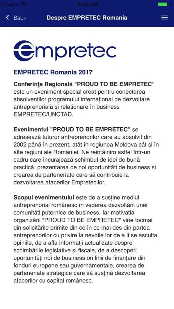 Tangkapan skrin EMPRETEC Romania
