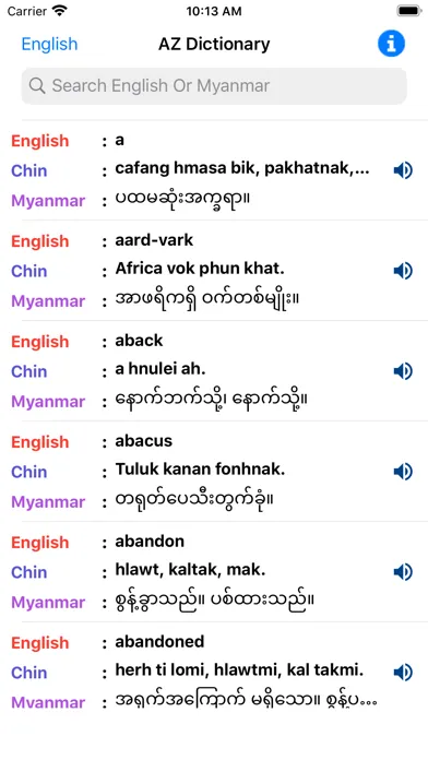 Zrzuty ekranu AZ Dictionary