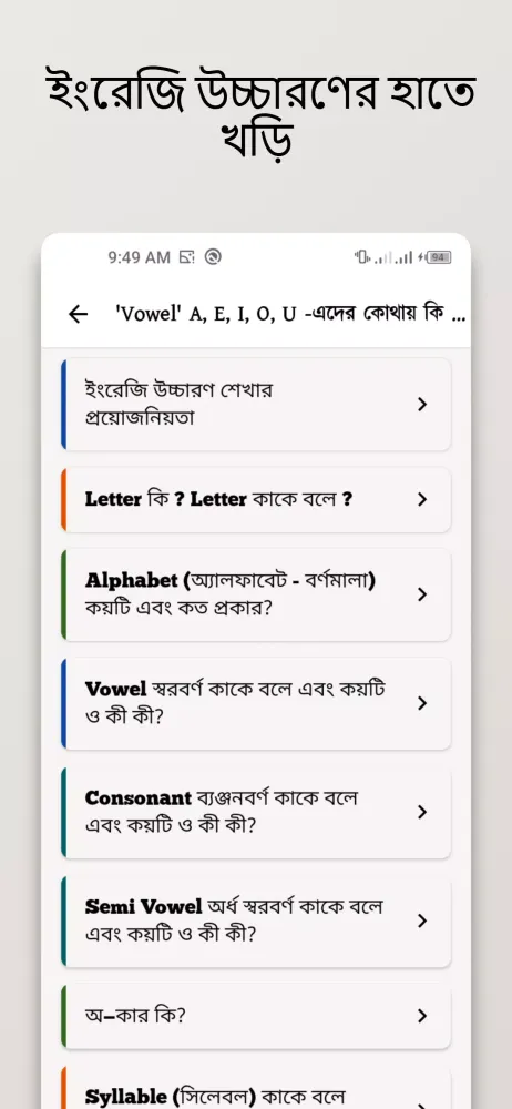 Screenshot di ইংরেজি শব্দের উচ্চারণের নিয়ম