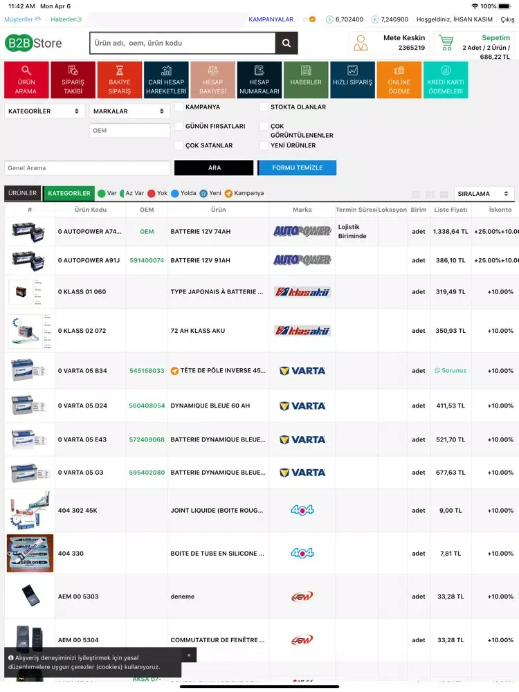 Ảnh chụp màn hình của B2B Store iPad 