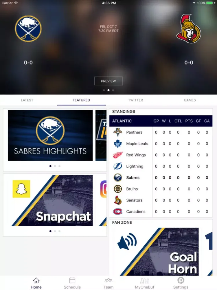 Screenshot di Buffalo Sabres Mobile iPad 