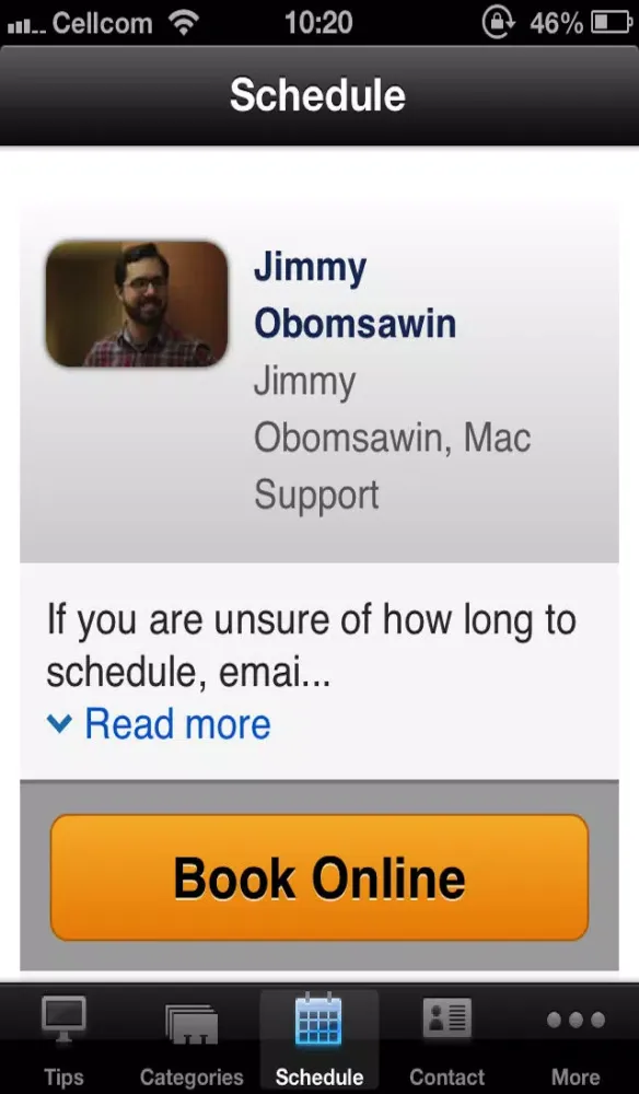 Screenshot di Jimmy Obomsawin, independent support for Apple, Macintosh, and iPhone in the Washington DC area