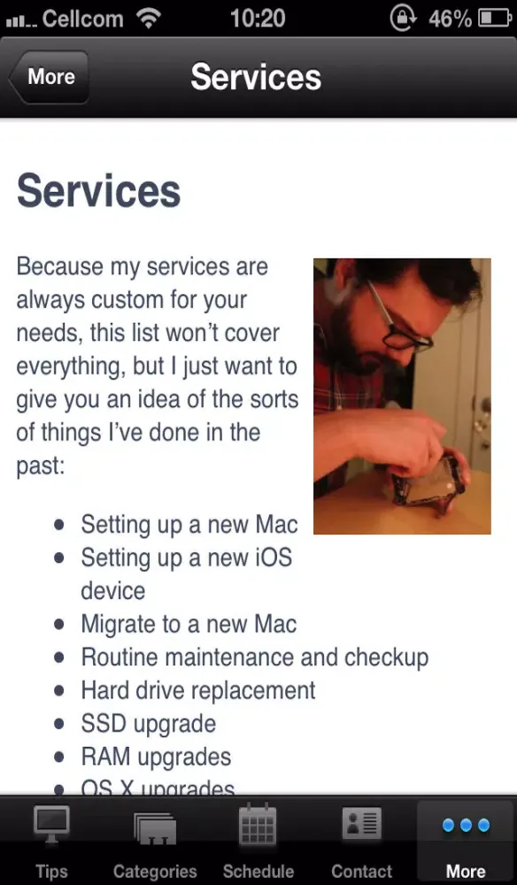 Screenshot di Jimmy Obomsawin, independent support for Apple, Macintosh, and iPhone in the Washington DC area