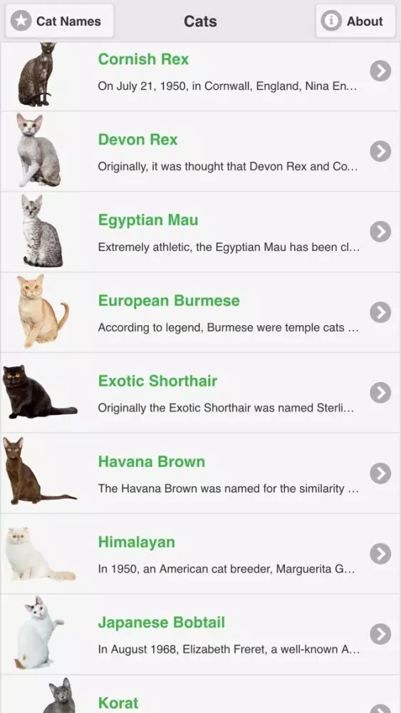 Captures d'écran de Cat Breeds Free