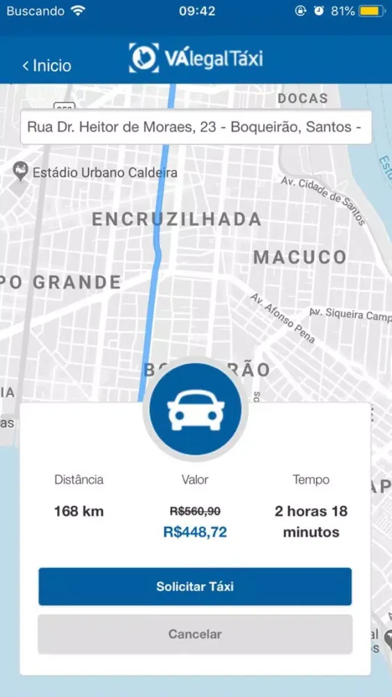 Capturas de tela do Vá Legal Táxi