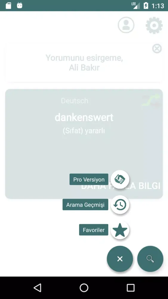 Capturas de tela do Turkish German Dictionary