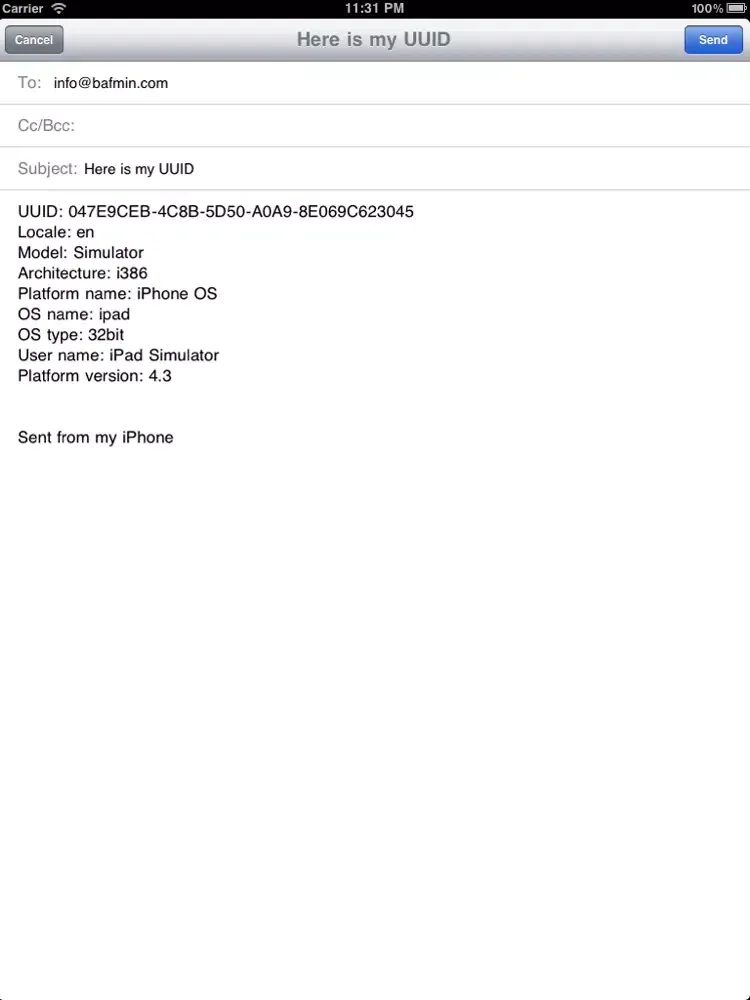 Tangkapan layar Bafmin UUID Viewer iPad 