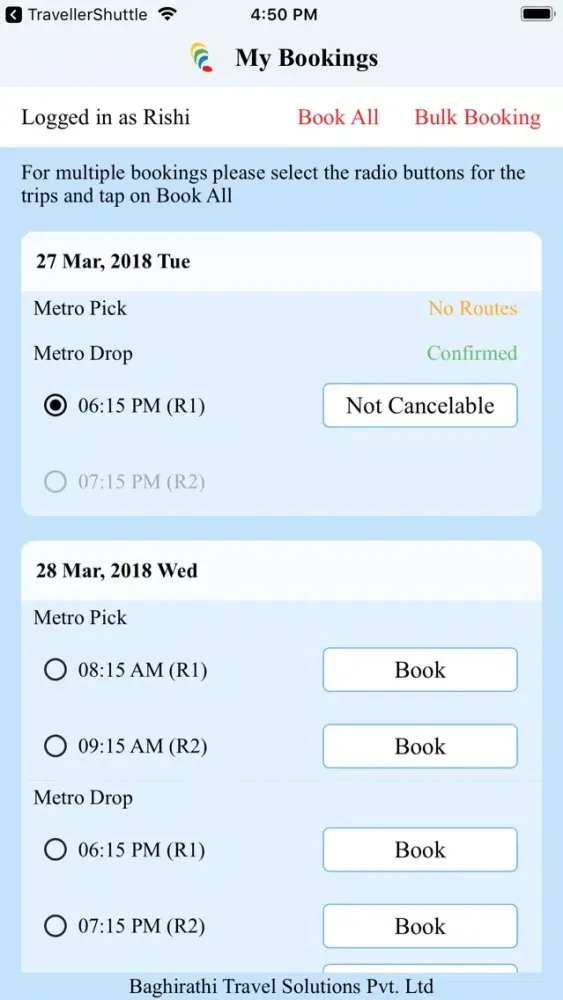 Ảnh chụp màn hình của Traveller Shuttle App