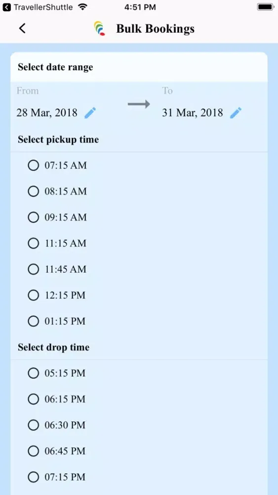 Ảnh chụp màn hình của Traveller Shuttle App