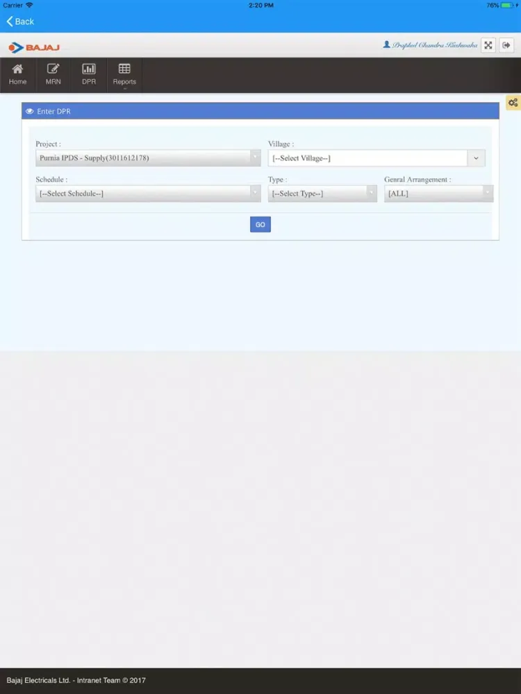 Tangkapan skrin Bajaj Intranet iPad 