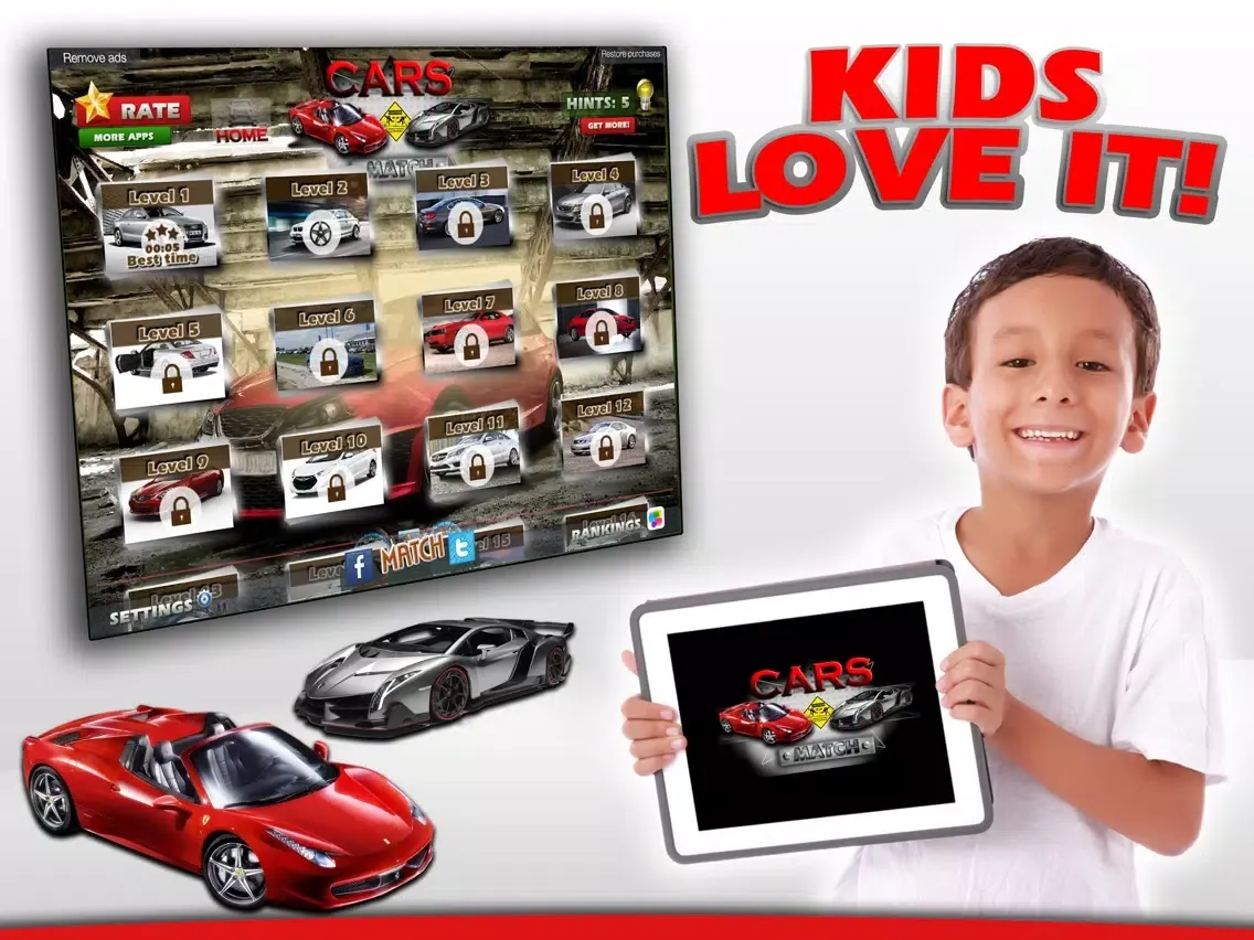 Car Match Card Memory Game Challenge iPad  스크린샷