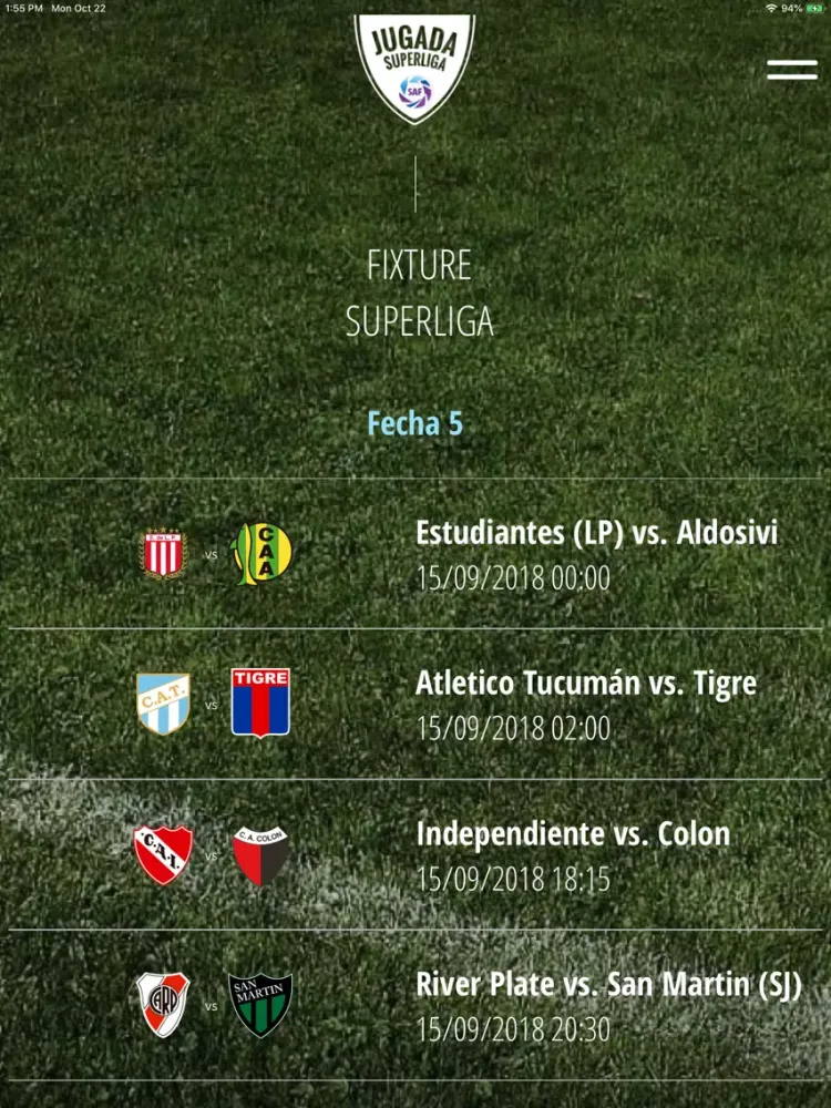 Capturas de tela do Jugada SuperLiga iPad 