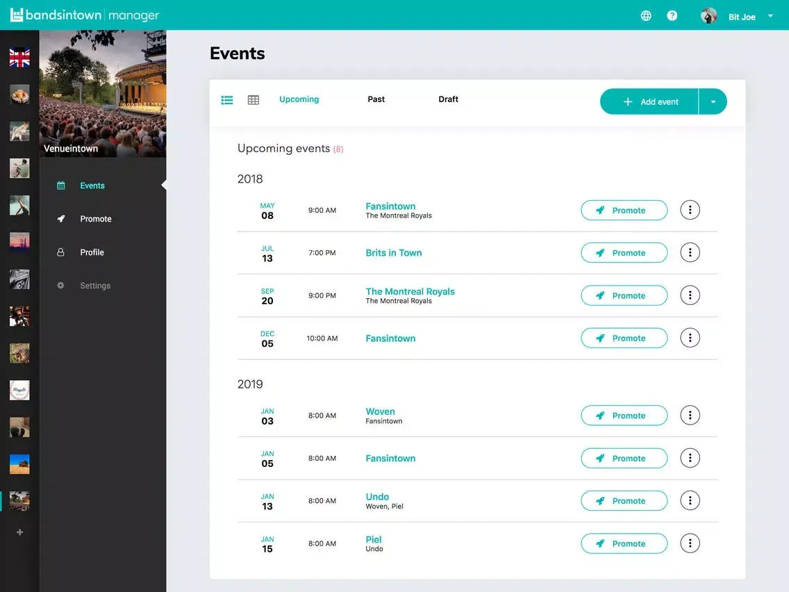 Ảnh chụp màn hình của Bandsintown Manager iPad 