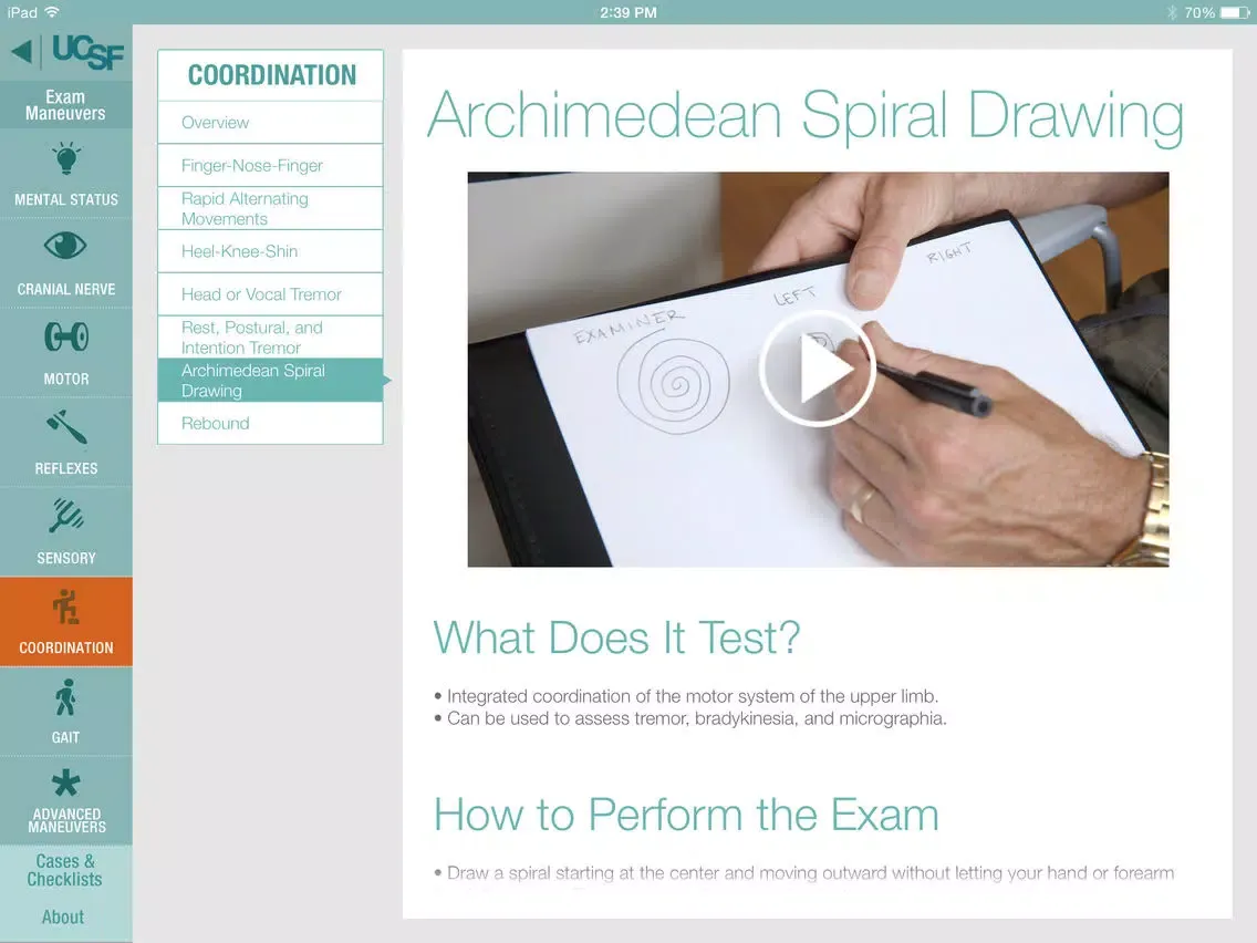 Zrzuty ekranu UCSF NeuroExam Tutor iPad 