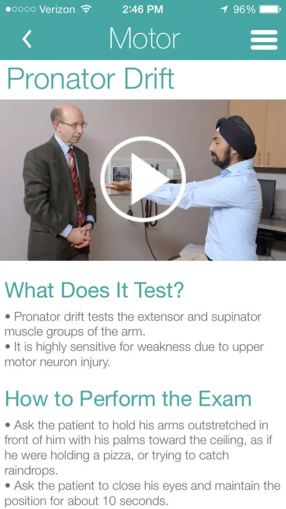 Zrzuty ekranu UCSF NeuroExam Tutor