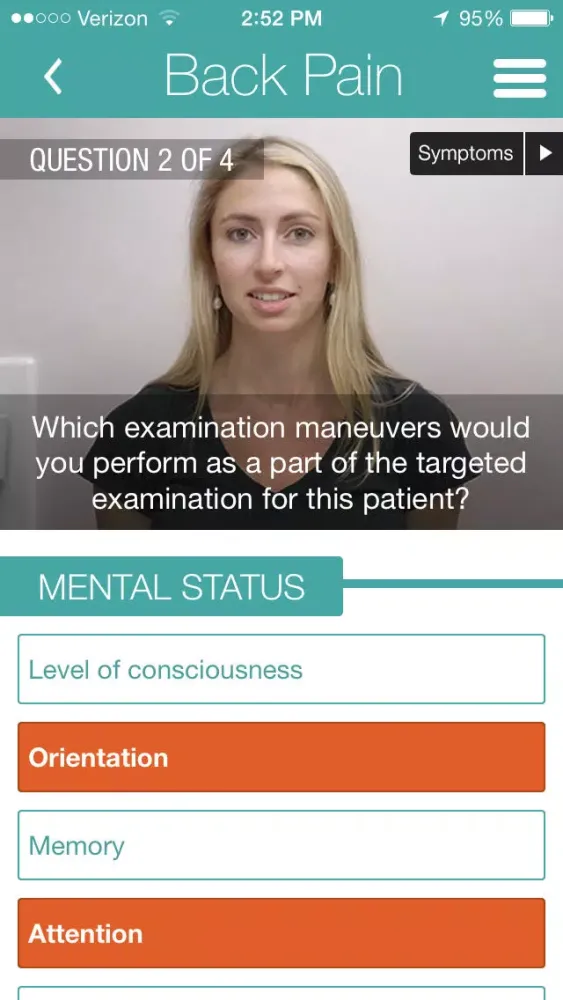Zrzuty ekranu UCSF NeuroExam Tutor