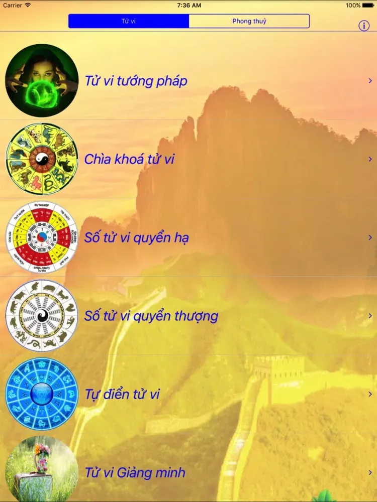 Tangkapan layar Tử vi - Phong thuỷ iPad 