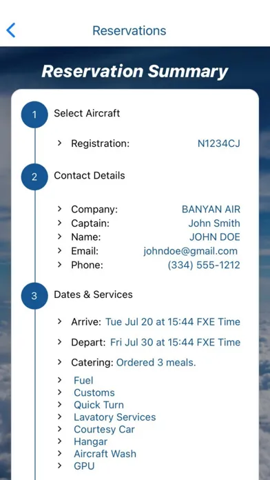 Capturas de tela do Banyan Air Services