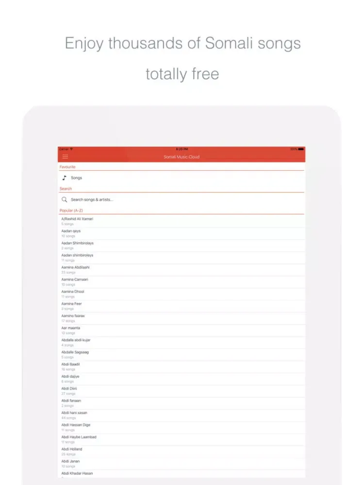 Ảnh chụp màn hình của Somali Music Cloud iPad 