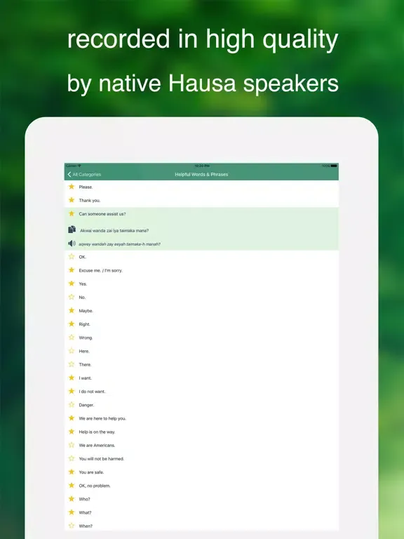 Tangkapan layar Speak Hausa - Learn Hausa Phrases & Words iPad 
