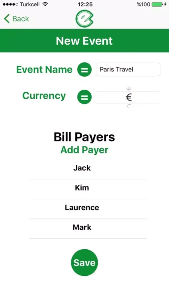Capturas de tela do EventBill