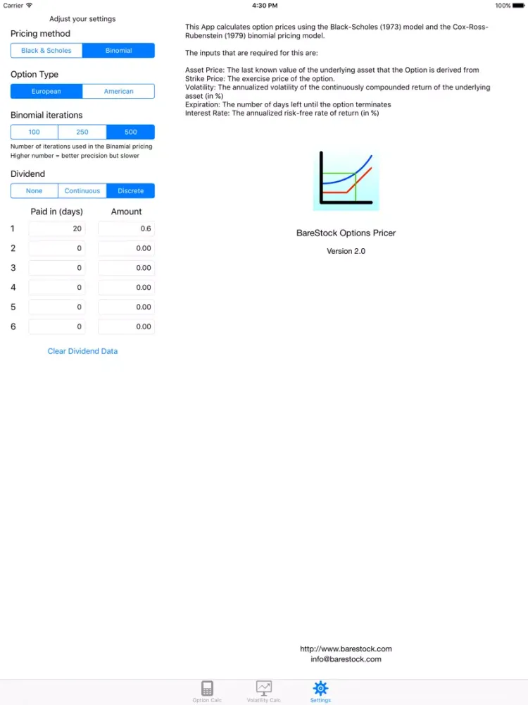 Tangkapan layar BS Option Pricer iPad 