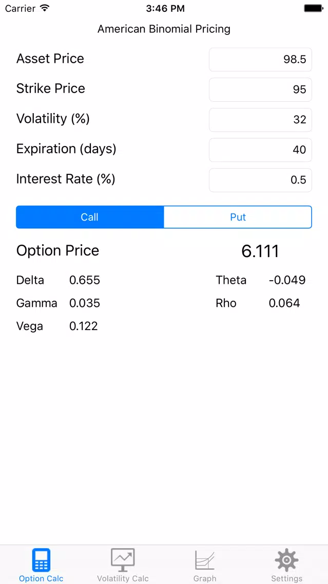 BS Option Pricer應用截圖