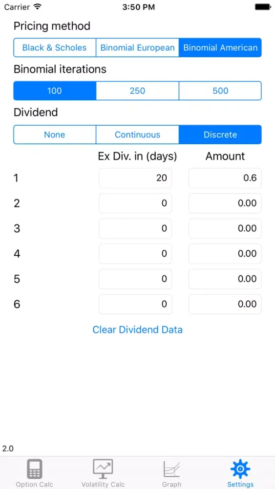 Tangkapan layar BS Option Pricer