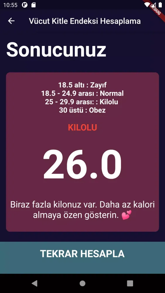 Capturas de pantalla de Vücut Kitle Endeksi Hesaplama